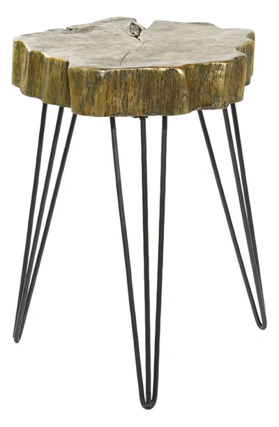 Ginger Birch Studio Goldtone Polystone Tree Trunk Accent Table With Black Hairpin Legs