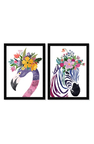 Wynwood Studio Prints Floral Crown Flamingo Zebra Wall Art In Purple