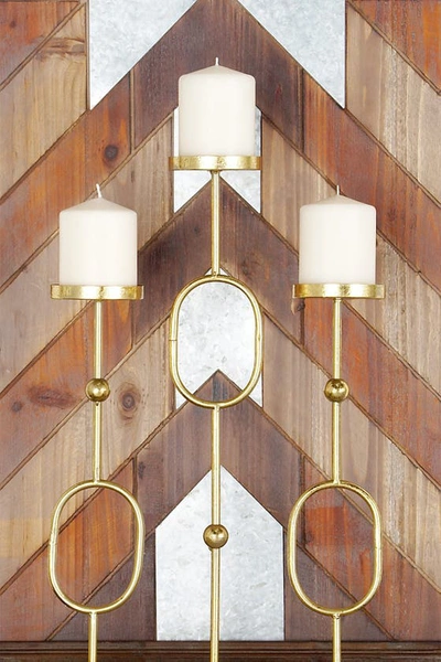 Cosmo By Cosmopolitan Contemporary Gold Iron Ovals & Beads Three-light Candle Holder
