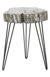 GINGER BIRCH STUDIO GRAY POLYSTONE TREE TRUNK ACCENT TABLE WITH BLACK HAIRPIN LEGS