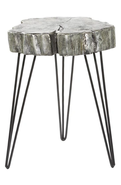 Ginger Birch Studio Gray Polystone Tree Trunk Accent Table With Black Hairpin Legs In Grey