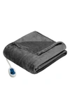 Beautyrest Oversized Solid Microlight Reverses To Micro Berber Electric Throw Bedding In Grey