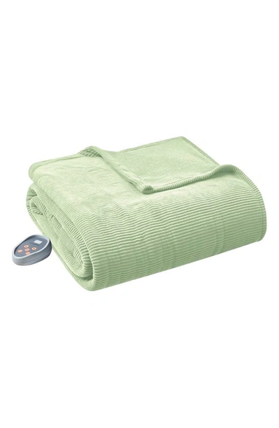 Beautyrest Electric Micro Fleece Heated Blanket In Green