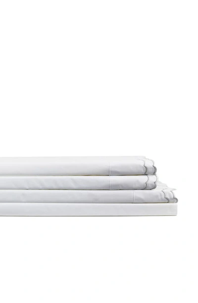 Melange Home Double Scallop Trim 4-piece Sheet Set In Grey/white