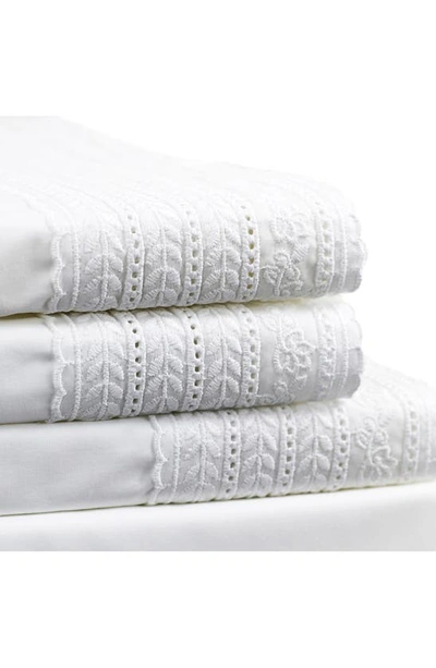 Melange Home Elizabeth Tonal Lace 4-piece Sheet Set In White/white