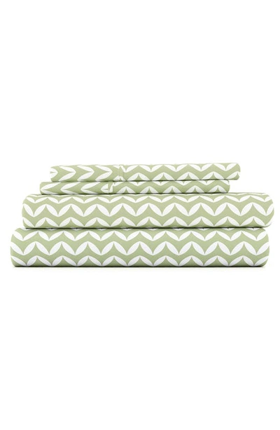 Homespun Home Spun Premium Ultra Soft Puffed Chevron Pattern 4-piece Bed Sheet Set In Sage