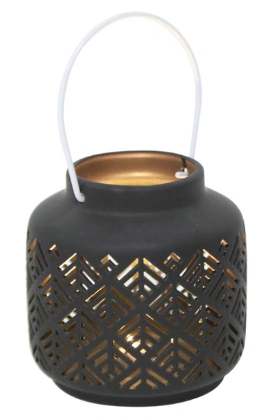 Flora Bunda 5.5" Led Herringbone Ceramic Lantern In Matte Black