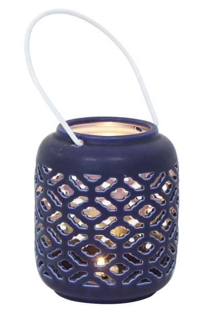 Flora Bunda Kilim Ceramic Lantern In Matte Navy