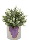 Flora Bunda Faux Crystal Pot Faux Eucalyptus Plant In Purple/gray/green