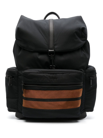 Zegna Black Stripe-trim Backpack