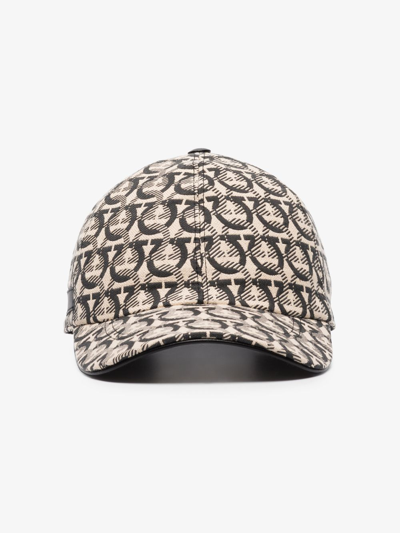 Ferragamo Interlocking Gancini Print Baseball Cap In Neutrals