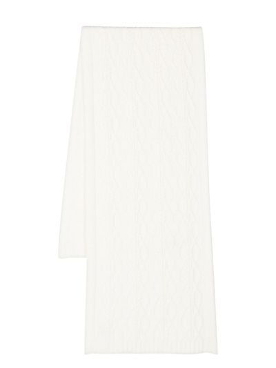 Johnstons Of Elgin White Celtic Cable-knit Cashmere Scarf In Neutrals