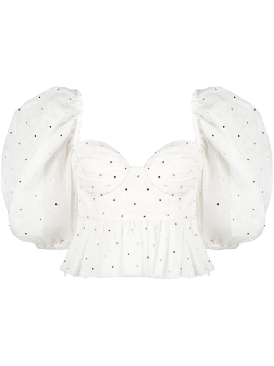 Anouki Crystal-embellished Puff-sleeve Blouse In White