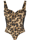 MIAOU DEVILLE LEOPARD PRINT CORSET TOP - WOMEN'S - SPANDEX/ELASTANE/COTTON,7034SCNIK19062848