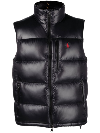 Polo Ralph Lauren Logo-embroidered Quilted Recycled-nylon Down Gilet In Black