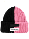 CANADA GOOSE X FENG CHEN WANG BLACK AND PINK LOGO PATCH BEANIE HAT,6689UFW19004152