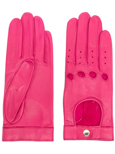 Agnelle Pink Rose Cut-out Leather Driving Gloves