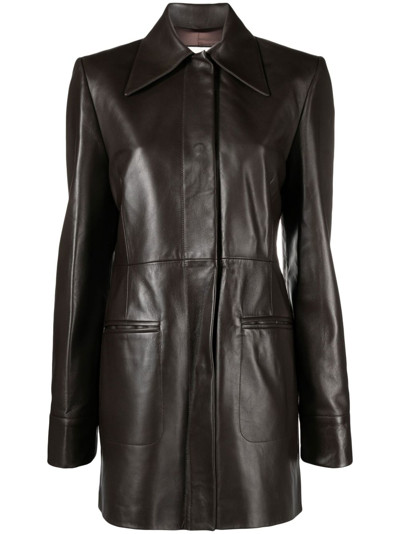 Elleme Mid-length Leather Jacket In Brown