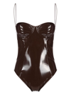 OSEREE BROWN LATEX BALCONETTE SWIMSUIT,XBS23818976908