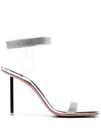 Amina Muaddi Rih Crystal-embellished Patent-leather Sandals In Silver