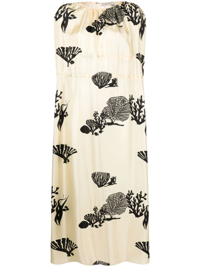 Asceno Neutral Guilia Printed Silk Dress In Yellow