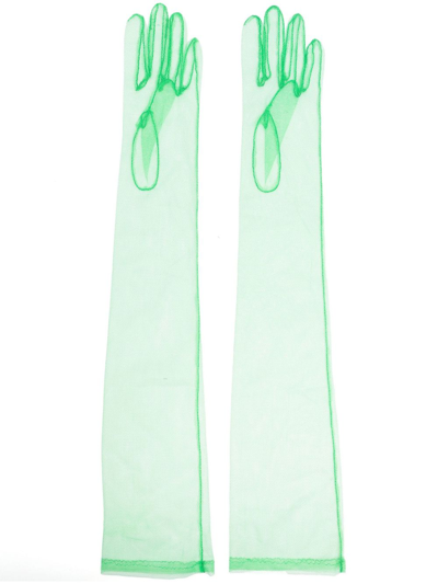 Agnelle Green Sheer Elbow-length Gloves