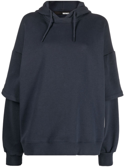 Rotate Birger Christensen Double-sleeve Organic Cotton Hoodie In Blue