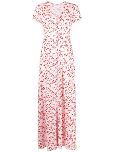 Peony Pink Summer Floral Print Midi Dress