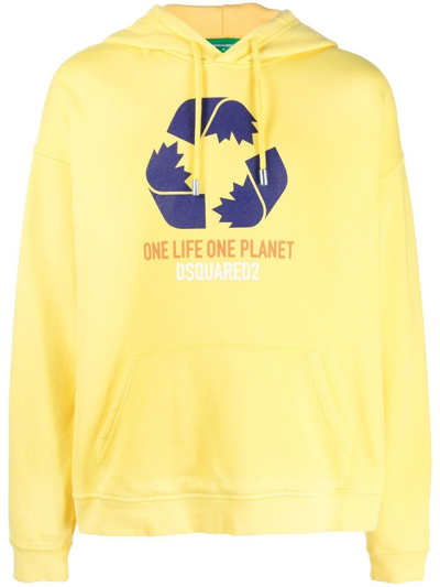 Dsquared2 Slogan-print Long-sleeve Hoodie In Yellow