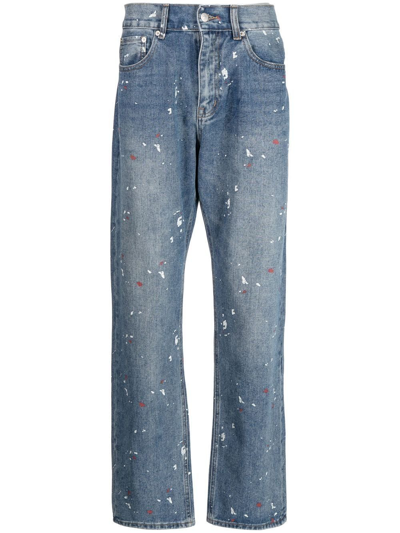 Billionaire Boys Club Paint-splattered Graphic-print Straight-leg Jeans In Blue