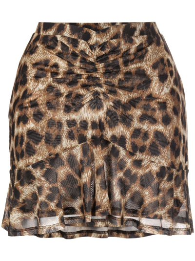 Miaou Brown Alva Leopard Print Mini Skirt