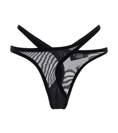 Wolford X Mugler Flock Shaping Thong In Black