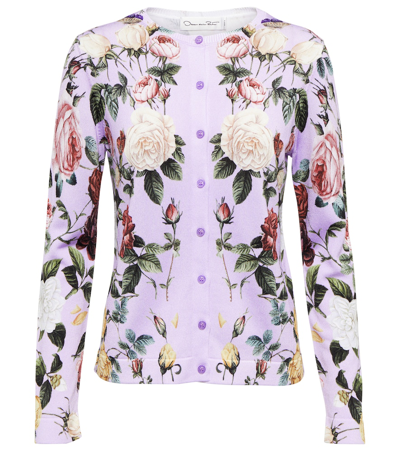 OSCAR DE LA RENTA FLORAL COTTON-BLEND CARDIGAN 