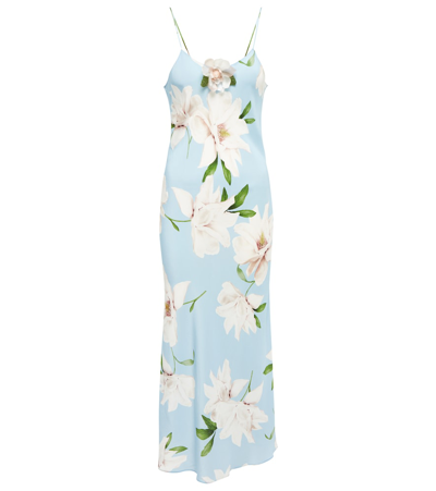 Rodarte Blue And White Floral Printed Silk Bias Slip