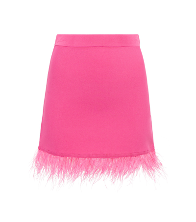Staud Chaya Feather-trimmed Knit Miniskirt In Shocking Pink