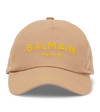 Balmain Logo Cotton Baseball Cap In Weg Taupe/jaune