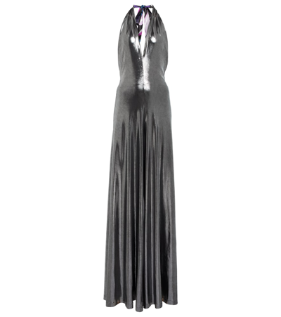 Pucci Halter-neck Jersey Gown In Argento/nero
