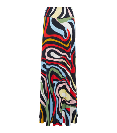 Pucci Printed Silk-blend Maxi Skirt In Nero/rosso