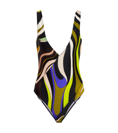 Pucci Printed Jersey Swimsuit In Black
