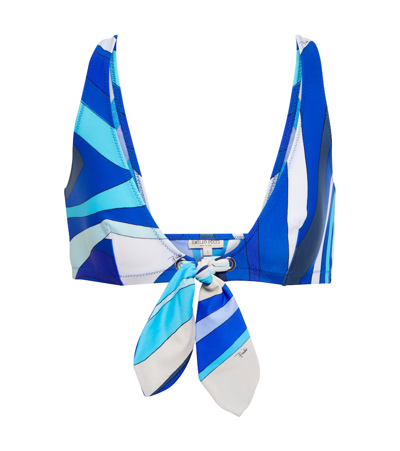 Pucci Printed Bikini Top In Blu