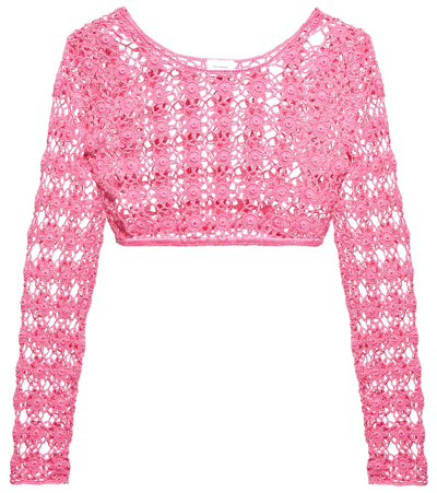 Anna Kosturova Bella Crochet Cotton Crop Top In Pink