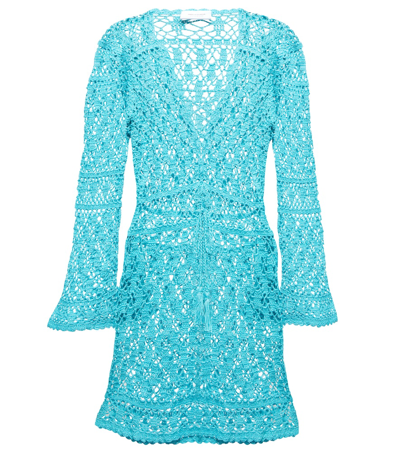 Anna Kosturova Bianca Crochet Cotton Minidress In Turquoise