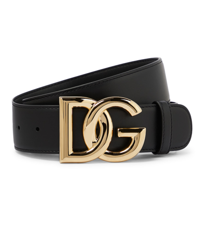 Dolce & Gabbana Dg Logo Leather Belt In Nero