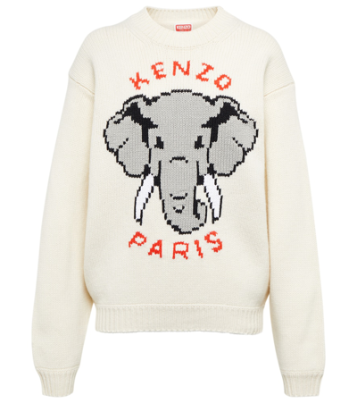 Kenzo Jacquard Wool-blend Sweater In White