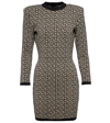Balmain Monogram Wool-blend Knit Minidress In Ivoire/noir