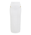 Balmain Button-embellished Ribbed-knit Midi Skirt In White