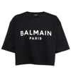 Balmain Logo Print Cropped Cotton Jersey T-shirt In Noir/blanc
