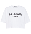 Balmain Logo Cotton Jersey Cropped T-shirt In Blanc/noir