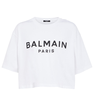 BALMAIN LOGO COTTON JERSEY CROPPED T-SHIRT