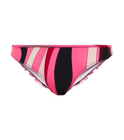 Pucci Printed String Bikini Bottoms In Rosa/marrone